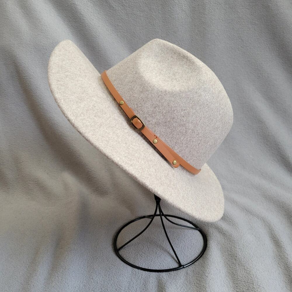 Beige Wool Blend Fedora Hat Thin Strap Classic Style Project Hat Asymetric
